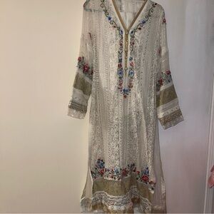 Pakistani Ruzal white/multicolor Slip Dress Fancy Formal party / Wedding Suit